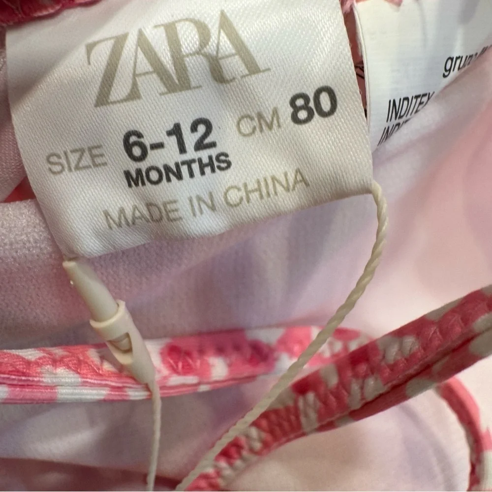 Zara Baby Girl One Piece Swim Suit UPF +50 Pink Floral Sz 6-12 Months NWT